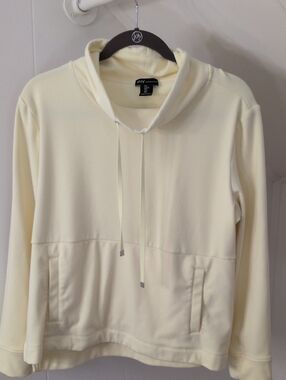 Jones New York Cream Drawstring Funnel Neck Pullover Hoodie